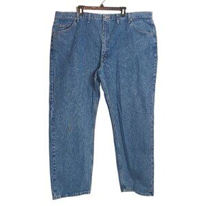 Wrangler Straight Jeans Mens 48x30 Medium Wash Relaxed Fit 100% Cotton High Rise